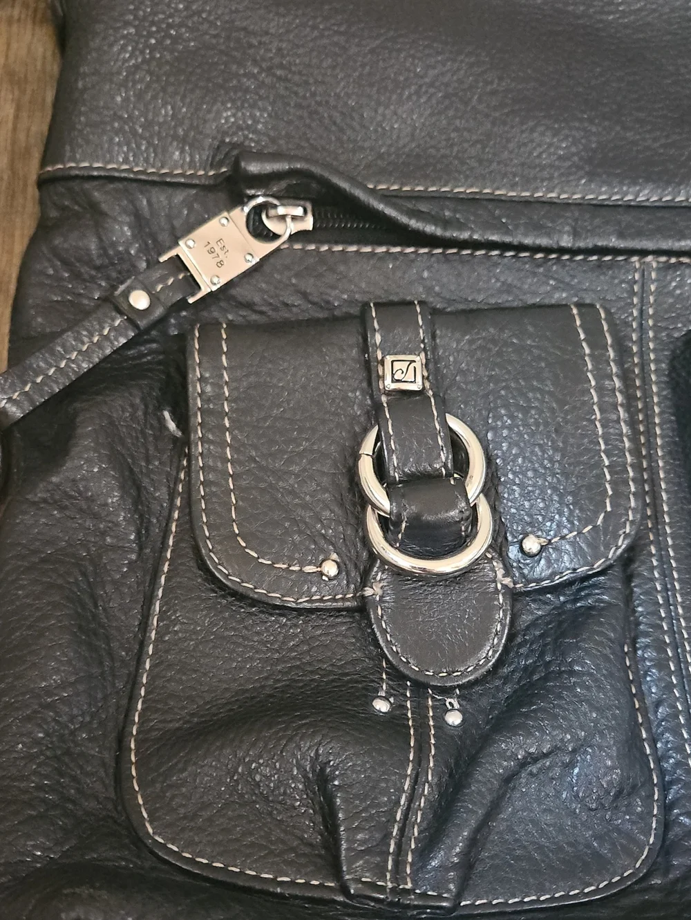 Stone Mountain Black Pebbled Leather Hobo Crossbody Bag with Dual Front‎ Pockets